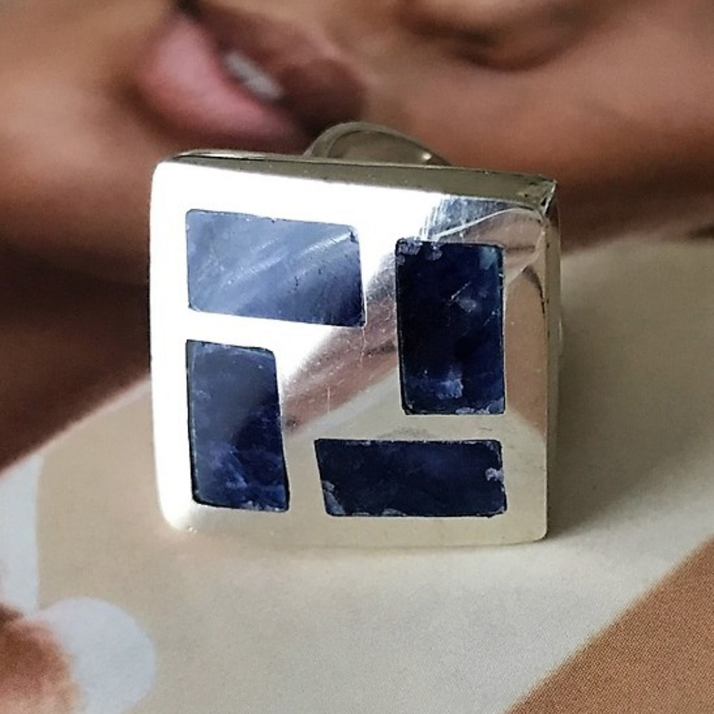 Chunky Handmade Silver Lapis Stone Ring Brand New